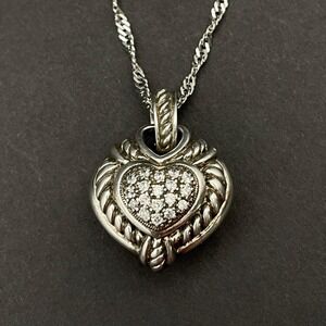 Judith Ripka Sterling Silver Pave CZ Heart‎ Enhancer Pendant Double Sided